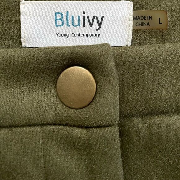 BLUEIVY Faux Suede Olive Green Button Down Mini Skirt Size Large - Picture 4 of 5
